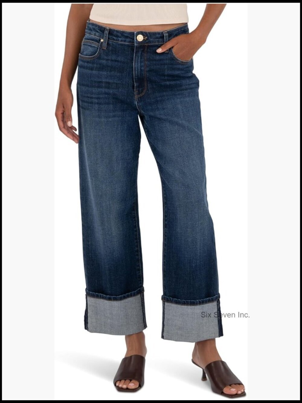 High-Rise Straight Leg Roll Up 5" Jeans